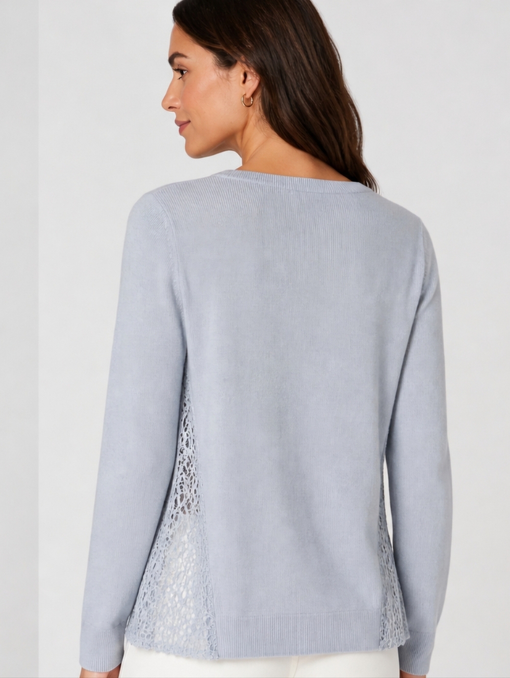 H by Halston Wool Blend Sweater Lace Side Panel Light Blue Size S EUC - Picture 2 of 9